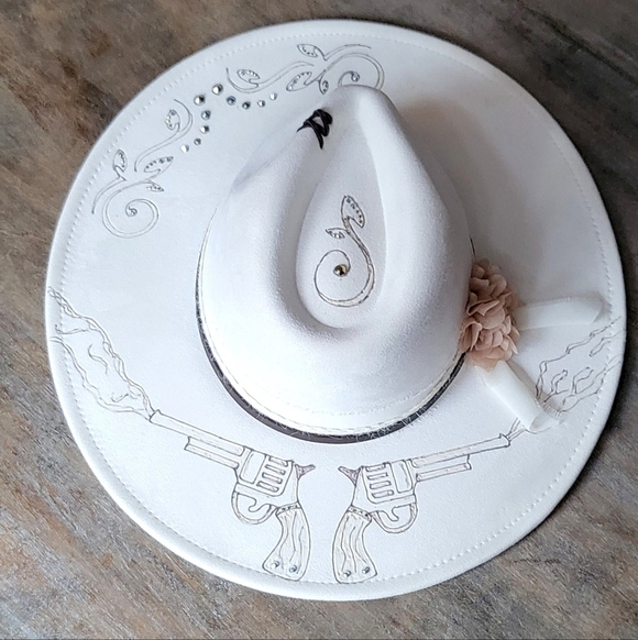 NWT Ivory burned fedora cowboy hat with studs main image 7